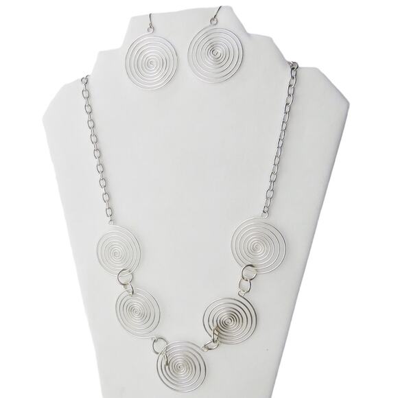 Paparazzi Silver Spiral Necklace and Earrings Set - Picture 1 of 5
